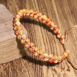 Имперская яшма Браслеты из круглых бусин из натуральной окрашенной императорской яшмы с плетением, 6-1/4 дюйм (16 см)