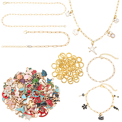 Золотой Наборы для изготовления браслетов/ожерелий своими руками, включая изготовление латунных цепей и ожерелий, 304 Цепочки/браслеты из нержавеющей стали, сплав эмали прелести, Перейти латунные, золотые, 460 мм