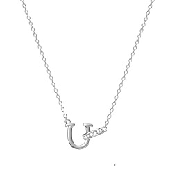 Letter U 304 ожерелья с подвесками из нержавеющей стали и стразами, цвет нержавеющей стали, Буква U, 17.72 дюйм (45 см)