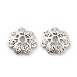 Платина Колпачки для бусин из прозрачного кубического циркония из латуни, без кадмия и без свинца, мульти-лепесток, цветок, платина, 8x2 мм, отверстие : 1.2 мм