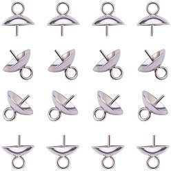 Нержавеющая Сталь Цвет 304 кулоны булавки жемчужные колышки стаканчики нержавеющие, за половину пробурено бисера, цвет нержавеющей стали, 8x8 мм, отверстие : 2 мм, штифты : 0.7 мм