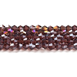 Medium Purple Transparent Electroplate Glass Beads Strands, AB Color Plated, Faceted, Bicone, Medium Purple, 4x4mm, Hole: 0.8mm, about 82~85pcs/strand, 12.01~12.2 inch(30.5~31cm)