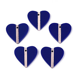 Полуночно-синий Кулоны из непрозрачной смолы и дерева, сердце, темно-синий, 28~28.2x29.8x3.3 мм, отверстие : 2 мм