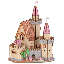 Colorful DIY 3D Wooden Puzzle, Hand Craft Castle Model Kits, Gift Toys for Kids and Teens, Colorful, 195x198x254mm