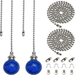 Midnight Blue DIY Necklace Making, with Round Natural Quartz Crystal Pendants, Iron Ball Chains, Chain Connectors and Bone Buckle, Midnight Blue, 545mm, 2pcs