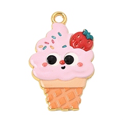 Pink Alloy Enamel Pendants, Ice Cream Charms, Golden, Pink, 41.5x25.5x4mm, Hole: 3.5mm