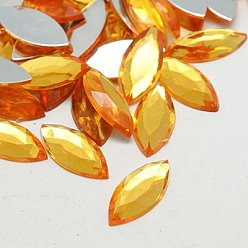 Золотистый Акриловые стразы - кабошоны , плоская спина и гранеными, лошадиный глаз , золотые, 15x7x1.8 мм, около 2000 шт / упаковка