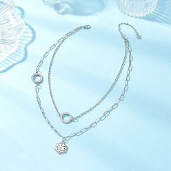 Нержавеющая Сталь Цвет 304 двухслойные ожерелья из нержавеющей стали с шестигранным кулоном для женщин, не тускнеет, цвет нержавеющей стали, 14.96 дюйм (38 см)