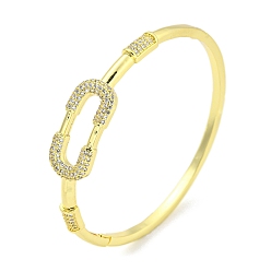 Golden Rectangle Brass Micro Pave Clear Cubic Zirconia Hinged Bangles for Women, Golden, Inner Diameter: 2-3/8 x 2-1/4 inch(6.1x5.75cm)