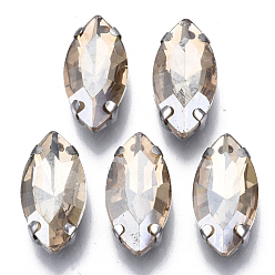 Светлый Колорадский Топаз Шить на горный хрусталь, стекло горный хрусталь, многожильных ссылки, с настройками из нержавеющей стали, аксессуары для одежды, граненые, лошадиный глаз , lt.col.topaz, 18x9x5.5 мм, отверстие : 1.2 мм