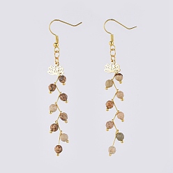 Пейзажный Джаспер Естественная картина яшма болтаться серьги, с 304 подвесками из цветов лотоса из нержавеющей стали, латунные серьги и крючки, с картонной упаковочной коробкой, 75 мм , штифт: 0.6 мм