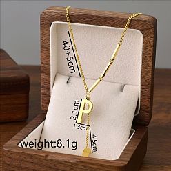 Letter P 304 кулон с инициалом из нержавеющей стали с ожерельем из игральных костей, золотые, Письмо P, 15.75 дюйм (40 см), Кулон : 21x13 мм