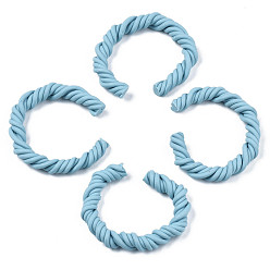 Sky Blue Polymer Clay Twist Rope Open Ring, for DIY Jewelry Making, Sky Blue, 41~43x37~40x6.5~7.5mm