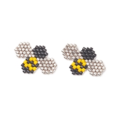 Yellow Handmade MIYUKI Japanese Seed Beads, Loom Pattern, Bees, Yellow, 15x20~20.5x1.5mm