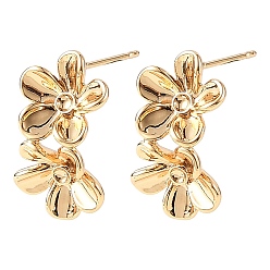 Real 18K Gold Plated SHEGRACE Brass Stud Earring Findings, Flower, with Loop, Cadmium Free & Lead Free & Nickel Free, Long-Lasting Plated, Real 18K Gold Plated, Fit For 1.5mm Rhinestone, 18x10.5mm, Hole: 2mm, Pin: 11x0.7mm