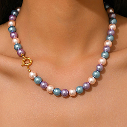 Разноцветный Стеклянные жемчужины круглые бусины ожерелья для женщин, золотые, красочный, 18.31 дюйм (46.5 см)