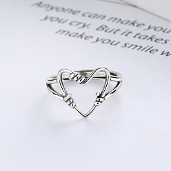 Сердце 925 кольцо на палец регулируемое, серебро, античное серебро, сердце, внутренний диаметр: 16~19 мм