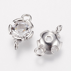 Platinum Brass Rhinestone Links connectors, Flower, Platinum, 14x9x5mm, Hole: 2mm