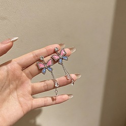Colorido Pendientes de aleación de diamantes de imitación para mujer, mariposa, pendientes colgantes de esmalte, Platino, colorido, 60 mm