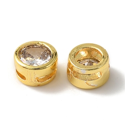 Настоящее золото 18K Реечное покрытие латунь микро паве кубический цирконий слайд подвески, без кадмия и без свинца, долговечный, плоско-круглые, реальный 18 k позолоченный, 6x3.5 мм, отверстие : 1x3.5 мм