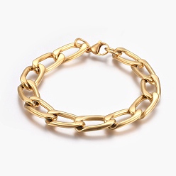 Золотой Ионное покрытие (ip) 304 браслеты-цепочки из нержавеющей стали, с карабин-лобстерами , золотые, 8-5/8 дюйм (22 см), Коннекторы : 22x11x3 мм