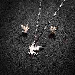 Нержавеющая Сталь Цвет Комплекты из серег-гвоздиков и ожерелий с подвесками в виде птиц из нержавеющей стали для женщин, цвет нержавеющей стали, 65x50 мм