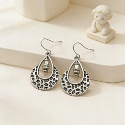 Antique Silver Alloy & CCB Plastic Beads Dangle Earrings, Teardrop, Antique Silver, 45mm