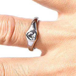 Нержавеющая Сталь Цвет 304 Кольца из нержавеющей стали с инкрустацией прозрачными кубическими циркониями, сердце, цвет нержавеющей стали, размер США 9 (18.9 мм)