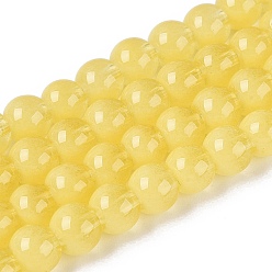 Желтый Прозрачные стеклянные нити, имитирующие кошачий глаз, круглые, желтые, 5.5~6 мм, отверстие : 0.9~1 мм, около 146~149 шт / нитка, 30.31~31.5 дюйм (77~80 см)