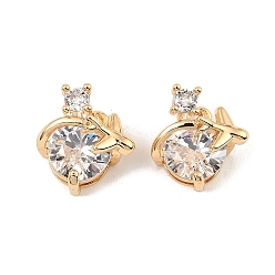 Настоящее золото 18K Латунные микро проложить кубического циркония подвески, прелести самолета, реальный 18 k позолоченный, 13x12x9 мм, отверстие : 1.2 мм