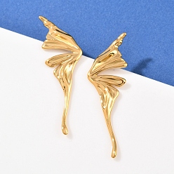 Настоящее золото 18K 304 серьги-гвоздики в форме крыльев бабочки из нержавеющей стали, ионное покрытие (ip), слева и справа, реальный 18 k позолоченный, 51x15.5 мм