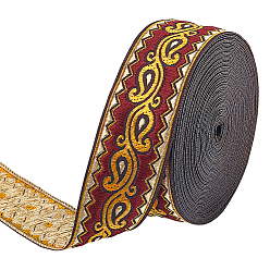 Темно-Красный 9m полиэстеровые жаккардовые цветочные ленты в этническом стиле, аксессуары для костюма, темно-красный, 1-1/4 дюйм (33 мм), около 9.84 ярдов (9 м) / пачка