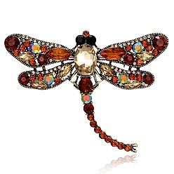 Smoked Topaz Alloy Rhinestone Brooches for Backpack Clothes, Dragonfly, Smoked Topaz, 95x75mm