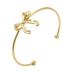 Real 18K Gold Plated 304 Stainless Steel Bowknot Cuff Bangles for Women, Real 18K Gold Plated, Inner Diameter: 2-1/2 inch(6.2cm)
