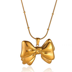 Golden 304 Stainless Steel Pendant Necklaces, Bowknot, Golden, 15.75 inch(40cm), pendant: 25x34mm