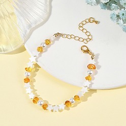 Doré  Bracelets en coquillage d'eau douce naturel, perles de coquillage et éclats d'ambre naturel, or, 6.89 pouce (17.5 cm)