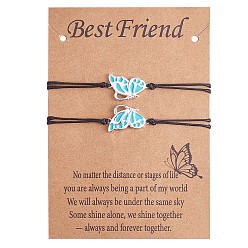 Голубой 2Набор браслетов с звеньями-бабочками из латуни и эмали, регулируемые браслеты bff для женщин, платина, голубой, 4-3/4~9 дюйм (12~23 см)