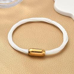 Белый 304 Браслеты из нержавеющей стали с полиэстеровым металлическим шнуром для женщин, с внутренней частью из рыбьей нити и магнитной застежкой, ионное покрытие (ip), белые, 7-1/4 дюйм (18.3 см)