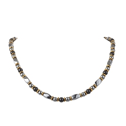 Обсидиан Ожерелья из круглых бусин натурального обсидиана и витого синтетического немагнитного гематита, золотые, 21.06~21.46 дюйм (53.5~54.5 см)