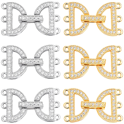Platinum & Golden 6Pcs 2 Colors Brass Micro Pave Clear Cubic Zirconia Fold Over Clasps, Cadmium Free & Nickel Free & Lead Free, 2-Strand, 6-Hole, Arch, Platinum & Golden, 24mm, 3pcs/color