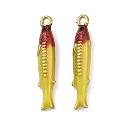 Желтый 304 нержавеющей стальной эмали подвески, рыба, реальный 18 k позолоченный, ионное покрытие (ip), желтые, 21x4x3.5 мм, отверстие : 1.2 мм