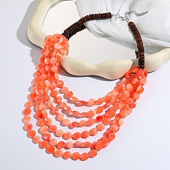 Коралловый Плоские круглые многослойные ожерелья из бисера хейши из смолы и кокоса для женщин, коралл, 17.72 дюйм (45 см)