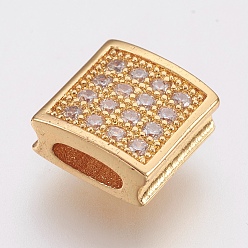 Золотой Латунные микро проложить кубического циркония слайд прелести, без свинца и без кадмия, прямоугольные, золотые, 9x8.5x4 мм, отверстие : 1.8x5 мм