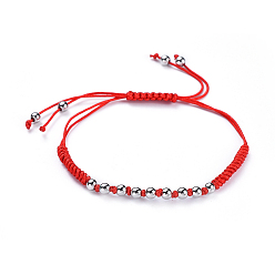 Platin Farbe Verstellbare Nylonschnur geflochtenen Perlen Armbänder, mit Messing-Perlen, cadmiumfrei und bleifrei, Platin Farbe, 1-1/8 Zoll ~ 3 Zoll (2.8~7.7 cm)