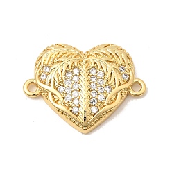 Настоящее золото 18K Латунные микропаве из прозрачных кубических цирконий, подвески в виде кокосовой пальмы и сердца, долговечный, без кадмия и без свинца, стойки покрытие, реальный 18 k позолоченный, 18.5x24.5x5 мм, отверстие : 1.6 мм