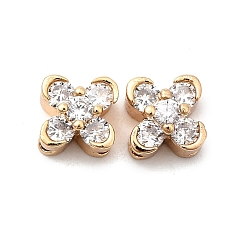 Прозрачный Многожильные звенья из латуни с паве из кубического циркония, клевер, реальный 18 k позолоченный, прозрачные, 6x6x5 мм, отверстие : 1 мм