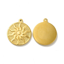 Золотой Ионное покрытие (ip) 304 подвески из нержавеющей стали, плоский круглый с солнечным шармом, золотые, 29x25x3 мм, отверстие : 1.5 мм