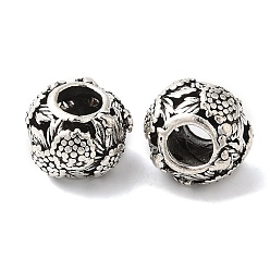 Античное Серебро Стойки покрытие сплава европейские шарики, без кадмия, без никеля и без свинца, бусины с большим отверстием, RONDELLE с цветком, античное серебро, 12x9 мм, отверстие : 5 мм