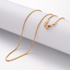 Золотой Ионное покрытие (ip) 304 ожерелье из нержавеющей стали, коробка цепи, с омаром застежками, золотые, 17.72 дюйм (45 см), 1.2 мм