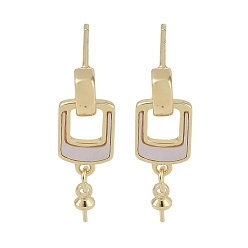 Real 18K Gold Plated Brass with Shell Stud Earring Findings, with 925 Sterling Silver Pin, Cadmium Free & Nickel Free & Lead Free, Rectangle, Real 18K Gold Plated, 23x7.5mm, Pin: 11.5x0.7mm & 2.7x0.6mm